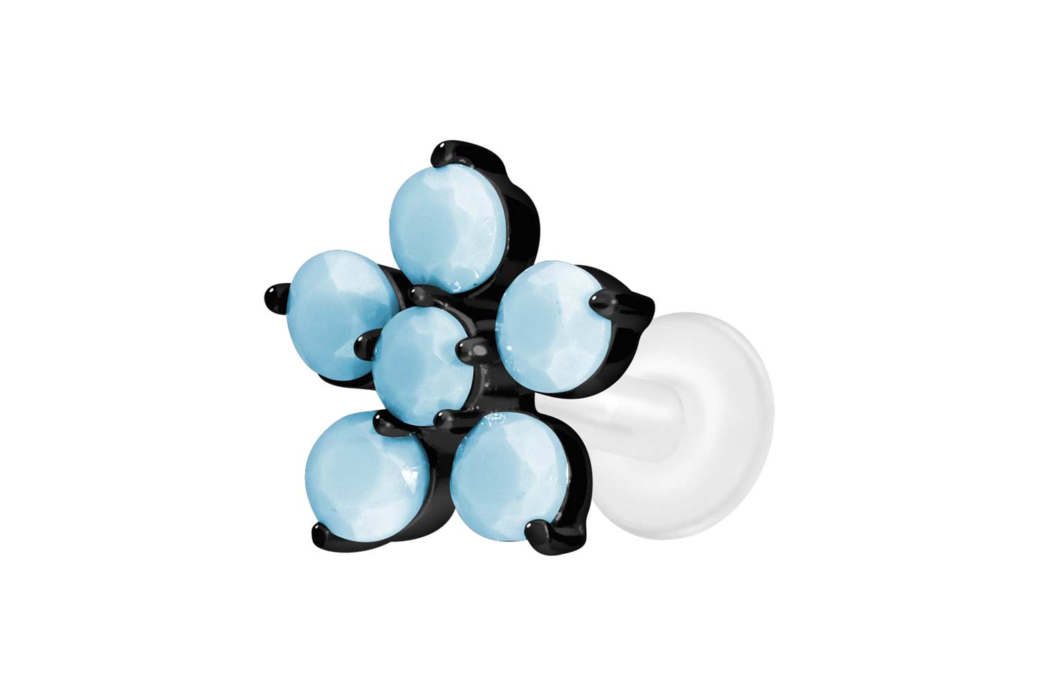 PTFE Labret Piercing mit Innengewinde + Titan-Aufsatz BLUME + SYNTHETISCHE TÜRKISE